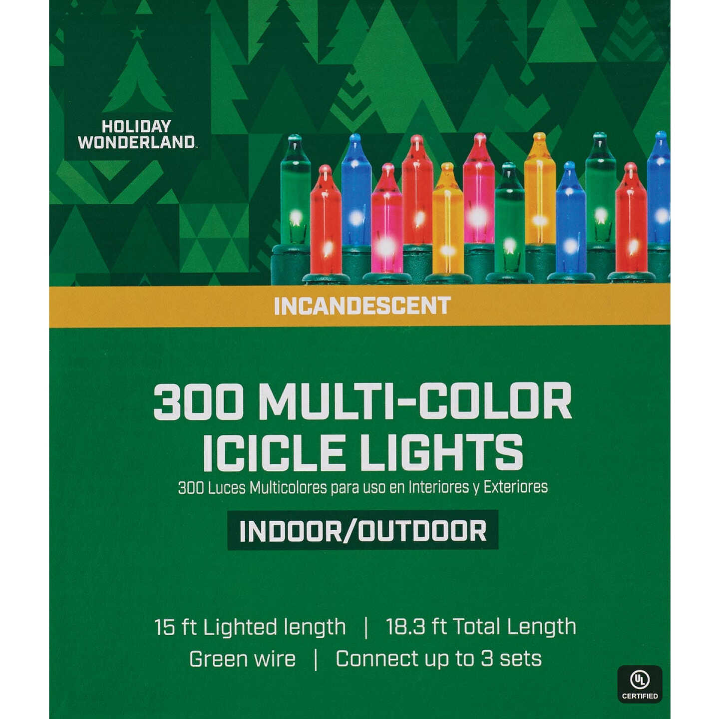 Home Impressions Multi 300-Bulb Mini
Incandescent Icicle Light Set with
Green Wire Image 2