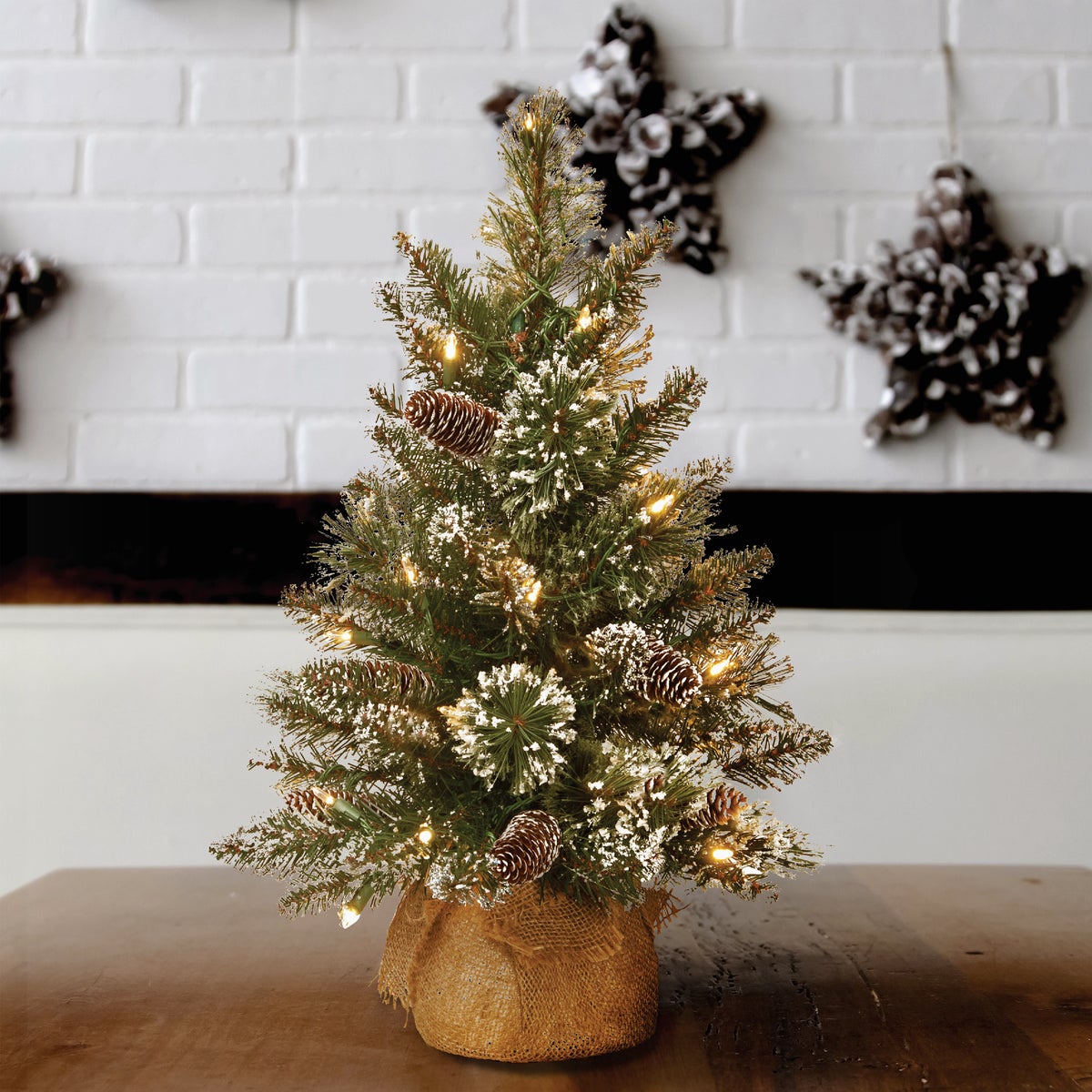 National Tree Company 2 Ft. Warm White LED Glittery Bristle Pine Burlap Tree Image 2