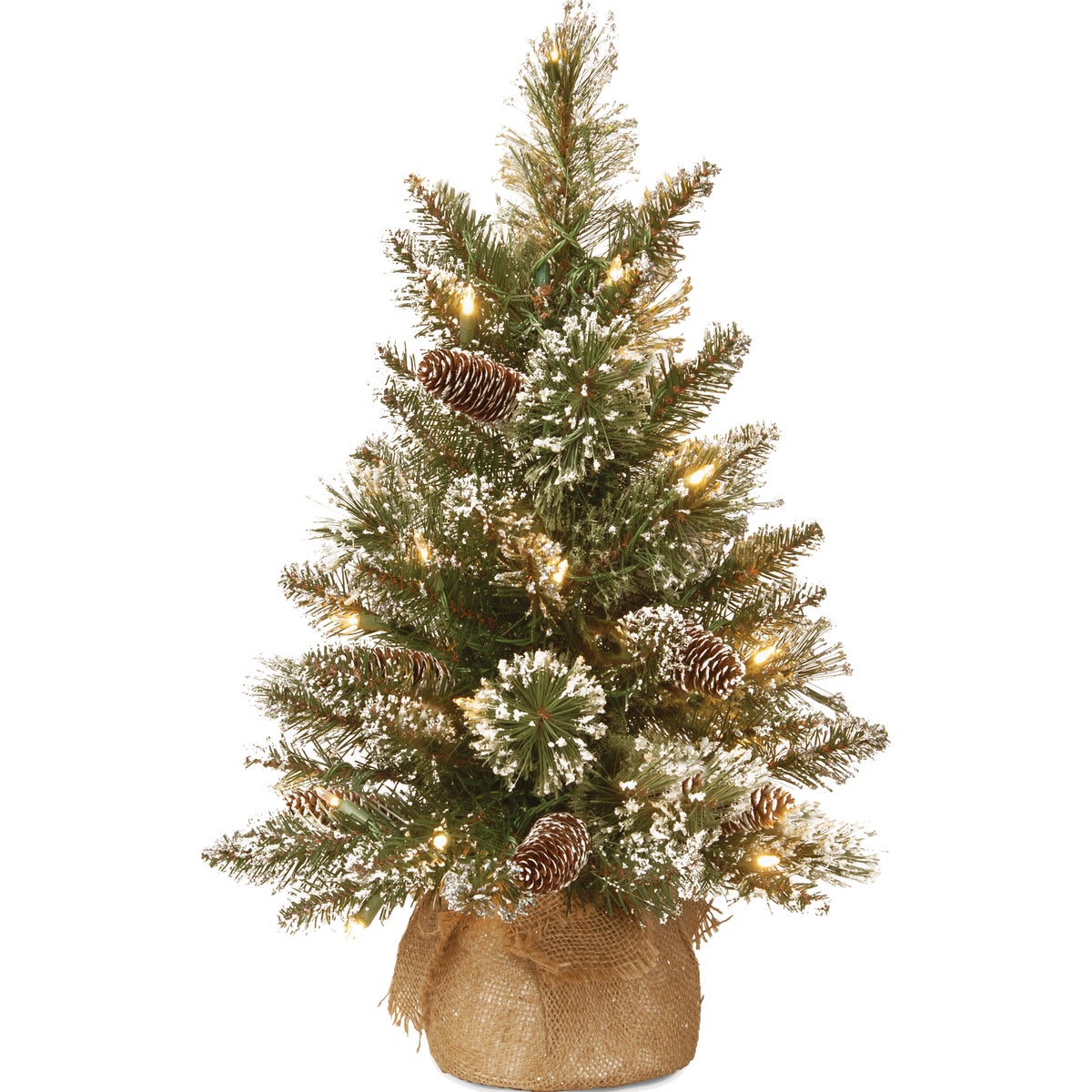 National Tree Company 2 Ft. Warm White LED Glittery Bristle Pine Burlap Tree