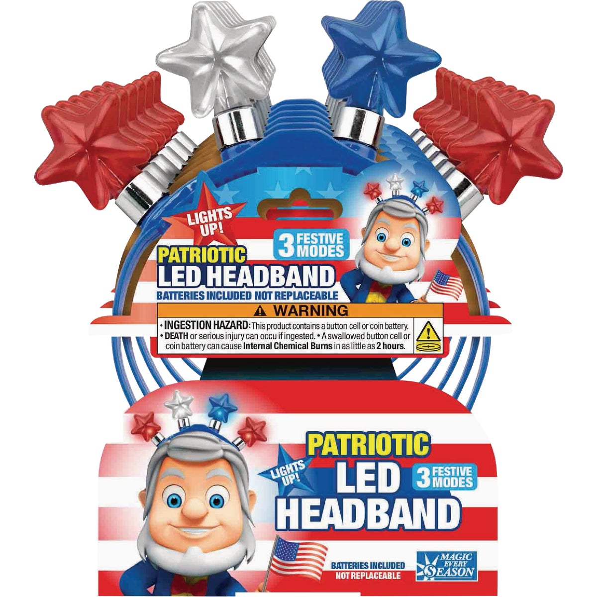 Magic Seasons Patriotic 4 LED Star Headband with 3 Flashing Modes