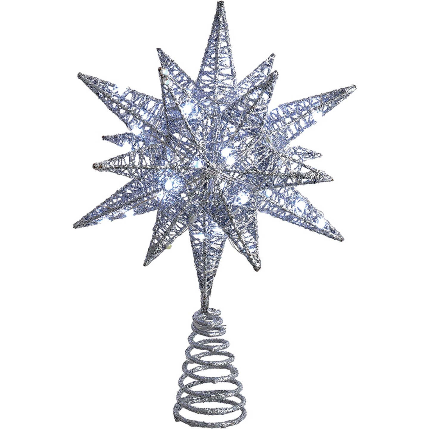 Kurt Adler 11 In. 60 Warm White Twinkling LED Silver Starburst Treetop Image 1