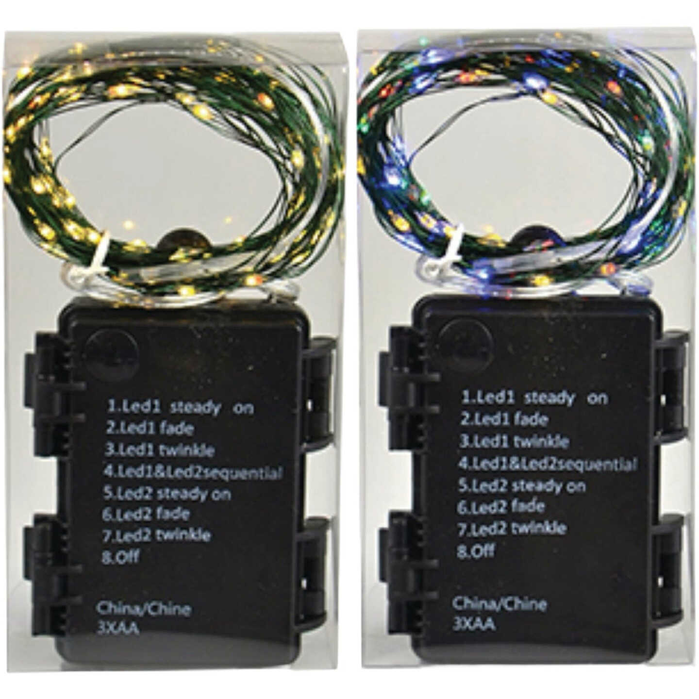 Holiday Bright Lights 100-Bulb Warm White & Multi Micro LED Battery Operated Light Set with Green Wire Image 1