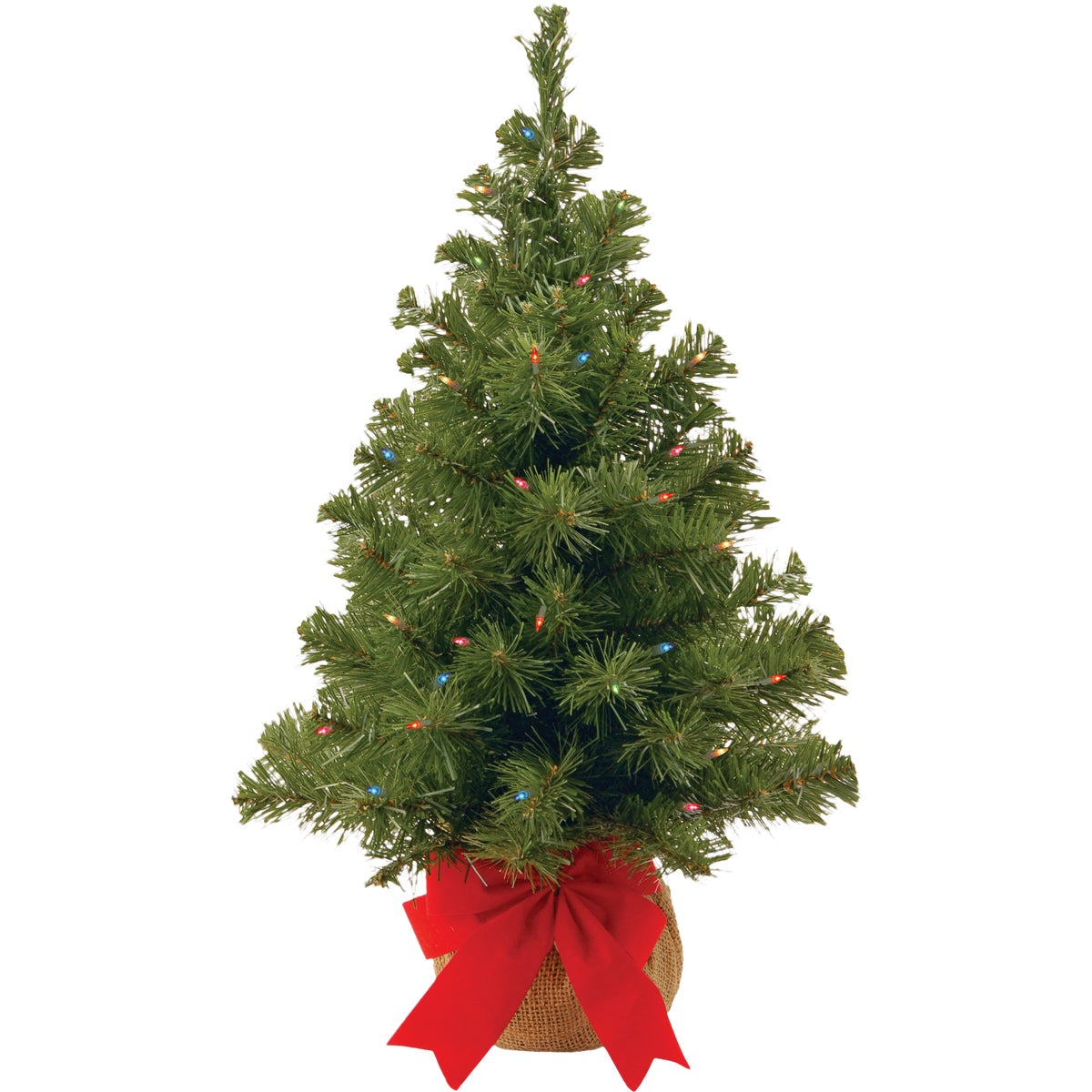 National Tree Company 2 Ft. 15-Bulb Multi Color LED Noble Spruce Tree with Burlap Bag