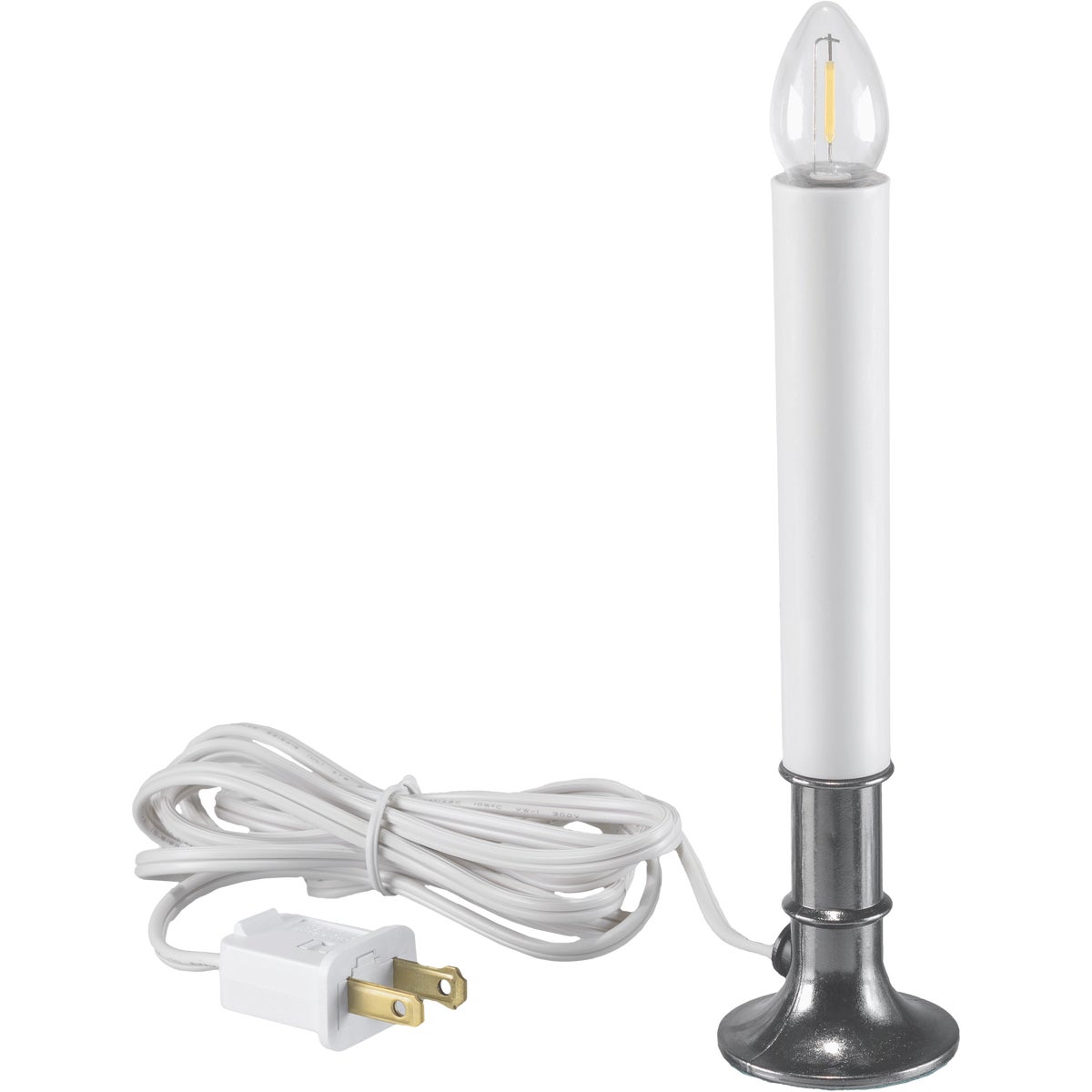 Xodus 8 In. H. x 1.75 In. D. Nickel Finish Base Plug In Candle with Dusk to Dawn Light Sensor and Replaceable LED C7 Bulb Image 4