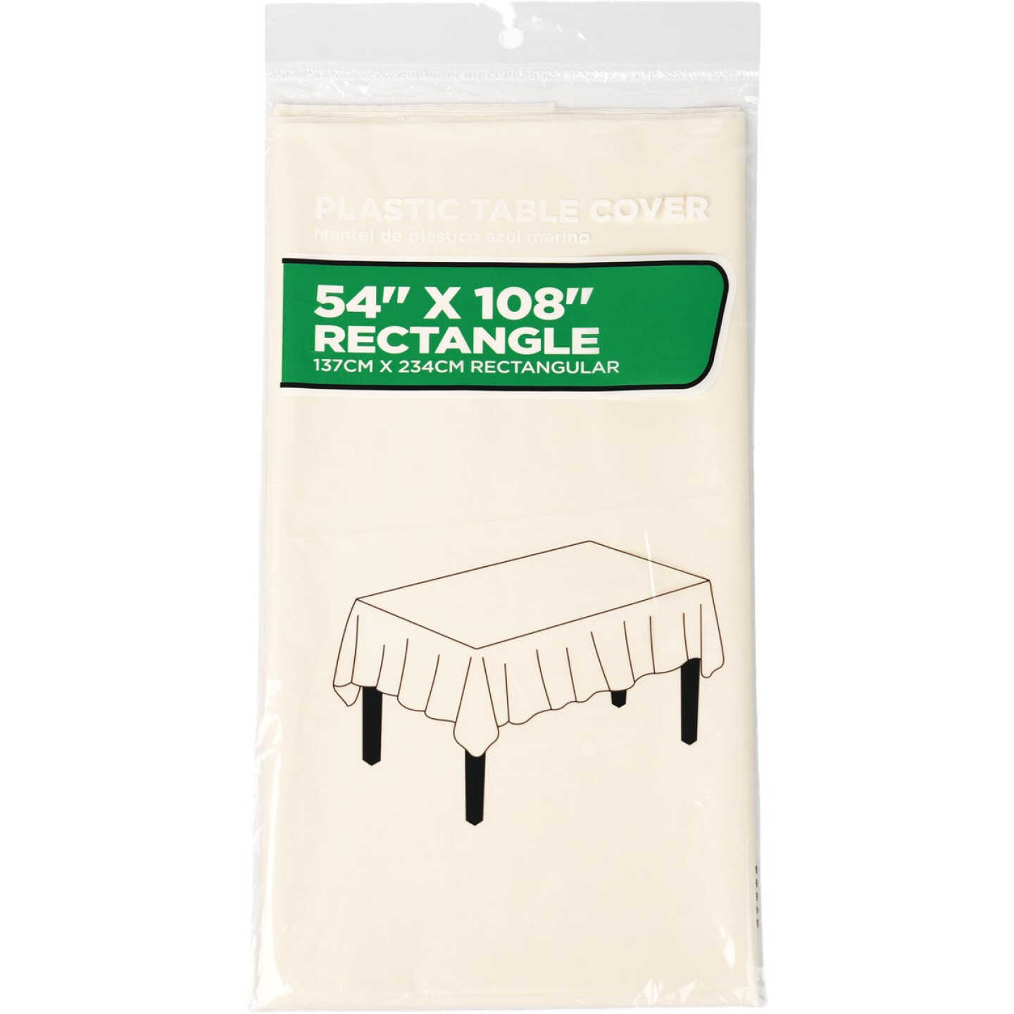 54 In. x 108 In. Ivory Rectangular Plastic Table Cover Image 1