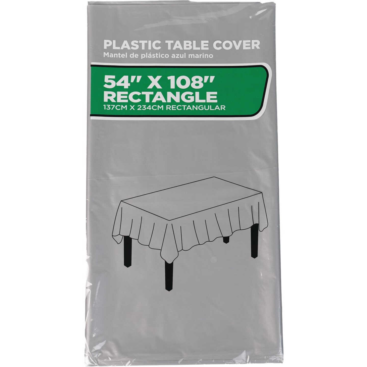 54 In. x 108 In. Silver Rectangular Plastic Table Cover Image 1