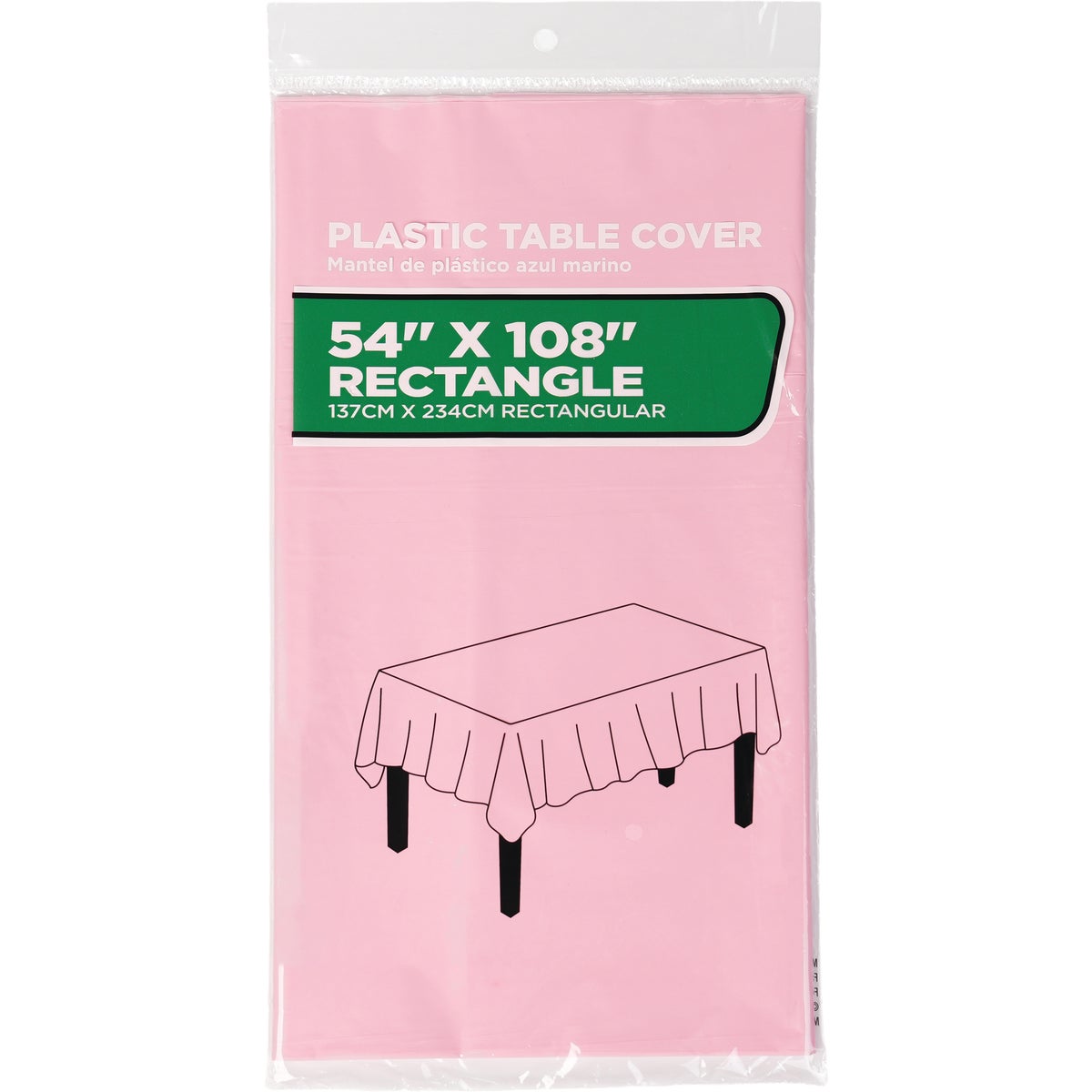54 In. x 108 In. Pink Rectangular Plastic Table Cover Image 1