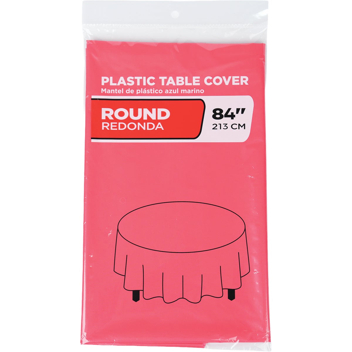 84 In. Red Round Plastic Table Cover Image 1