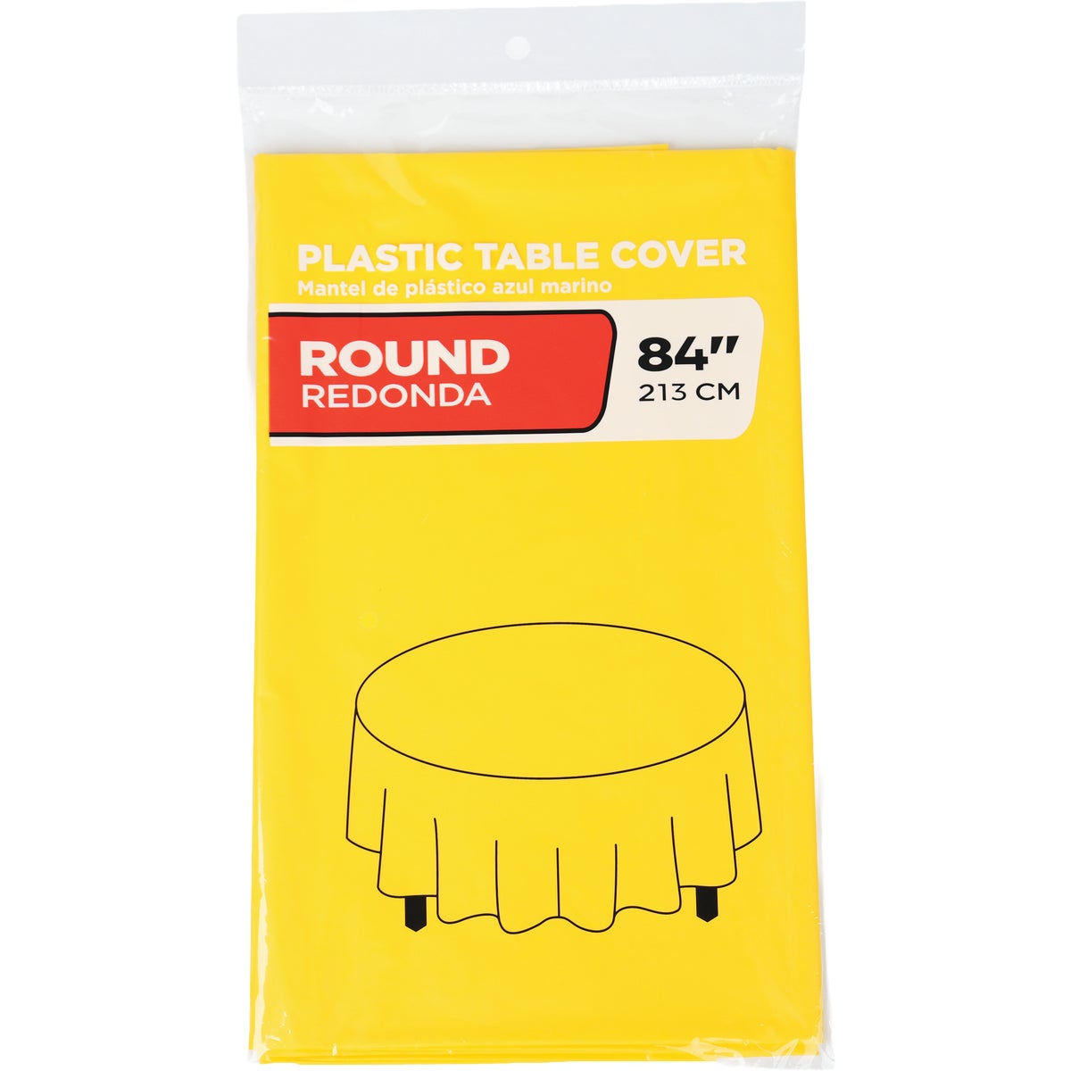 84 In. Yellow Round Plastic Table Cover Image 1