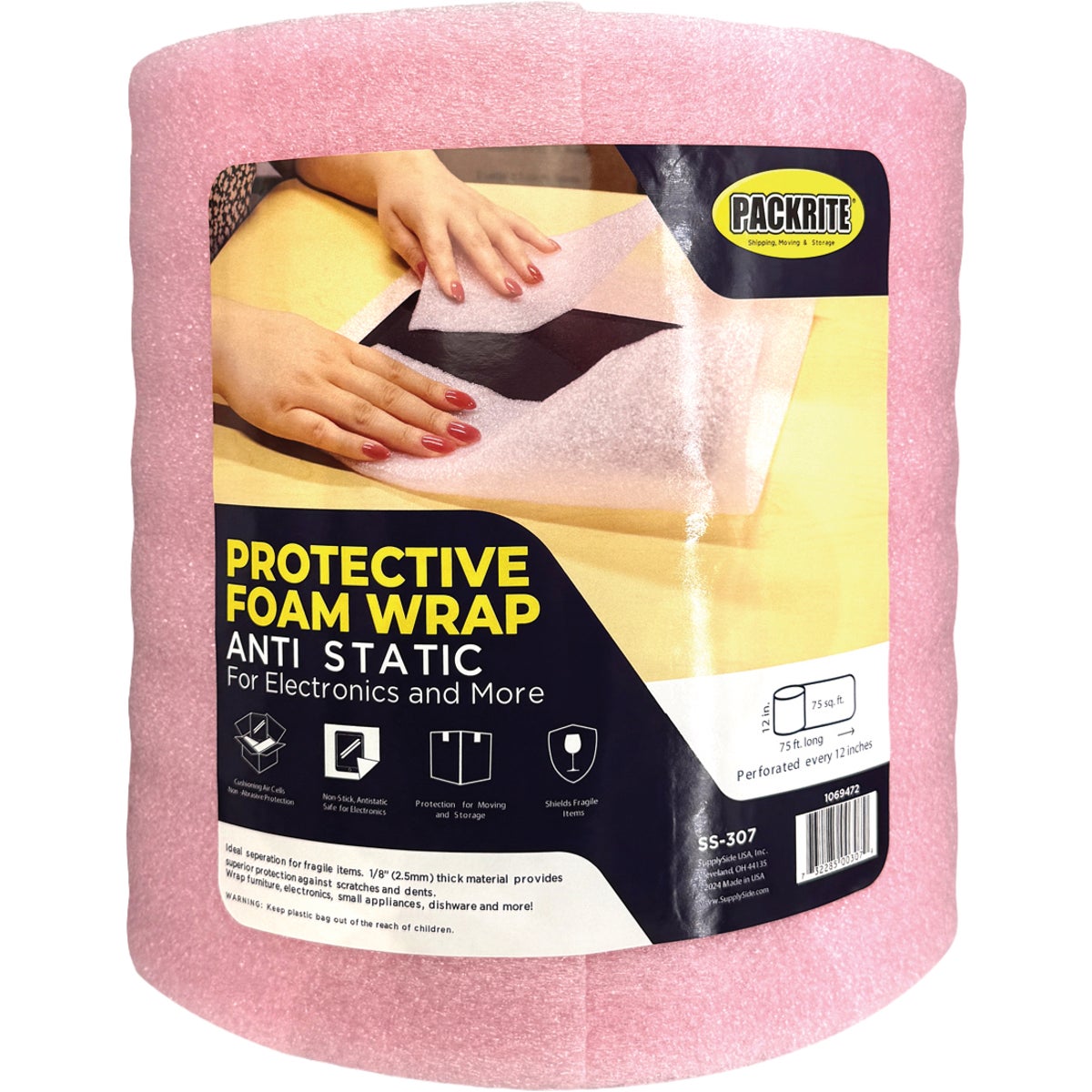 PackRite 2.5mm Thick Foam Wrap 12 In. x 75 Ft. Pink, Anti-Static